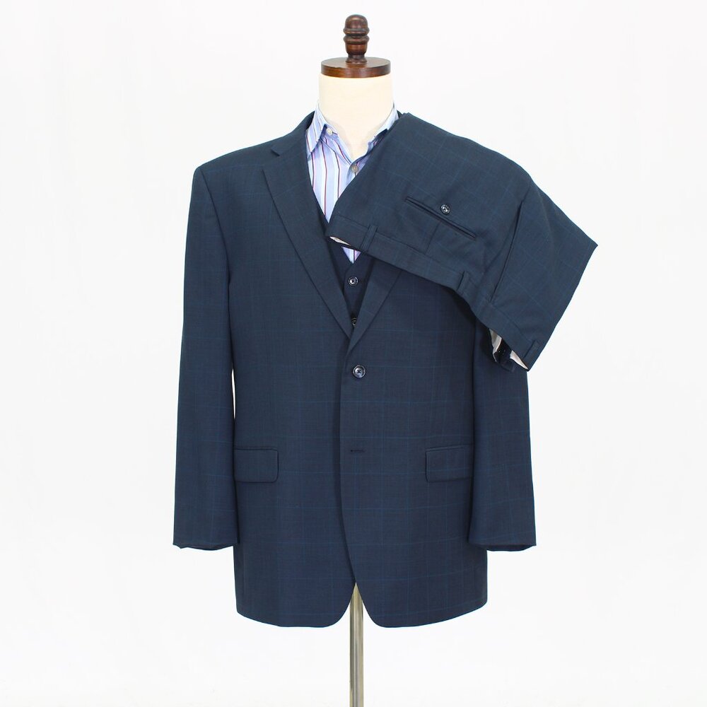Jones New York 44R 38x28 Navy Full Suit 2-Button Check R528